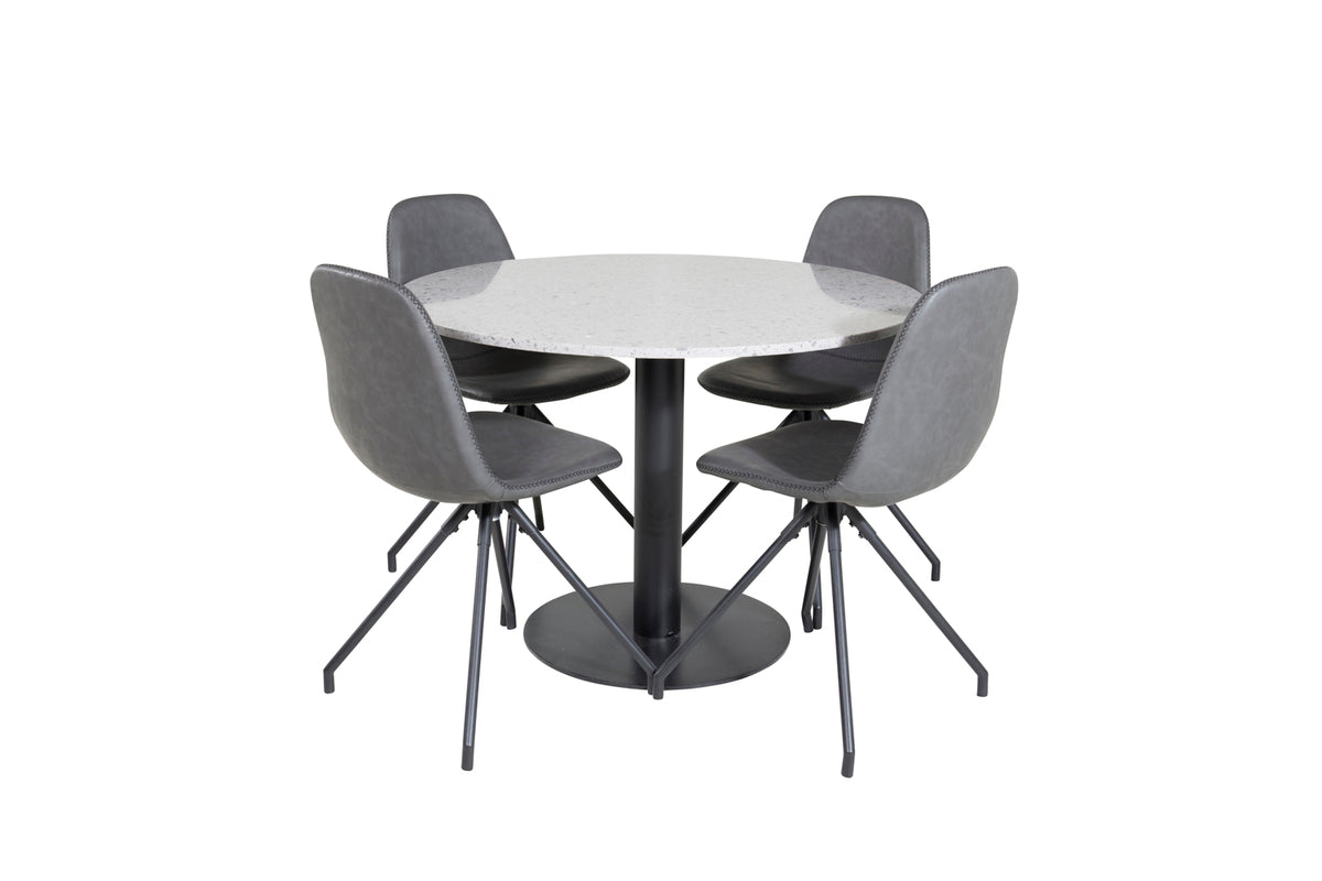 Round Dining Table ø106 Grey + Dining Chair 2-pack Black