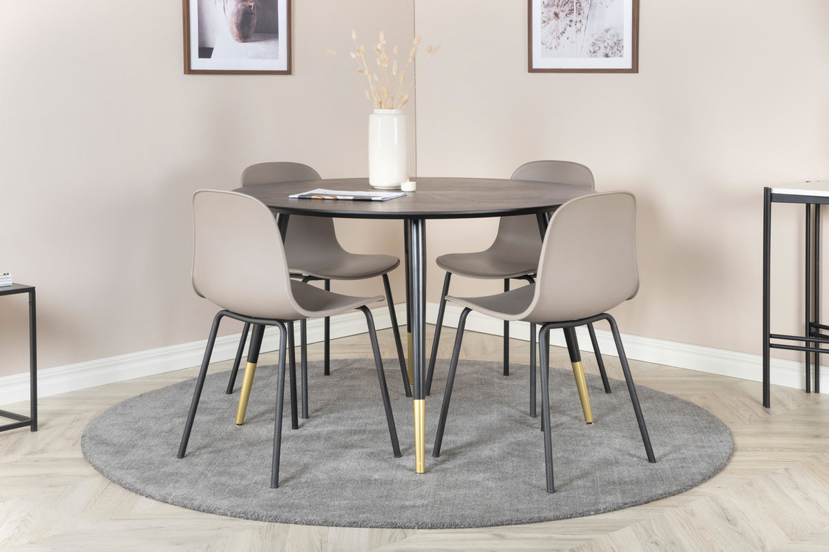 Dining Chair 2-pack Beige + Round Dining Table ø115 Black