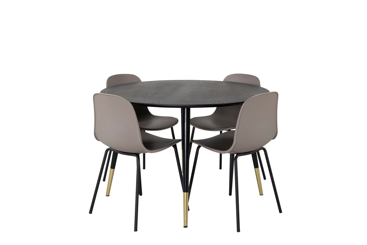 Dining Chair 2-pack Beige + Round Dining Table ø115 Black