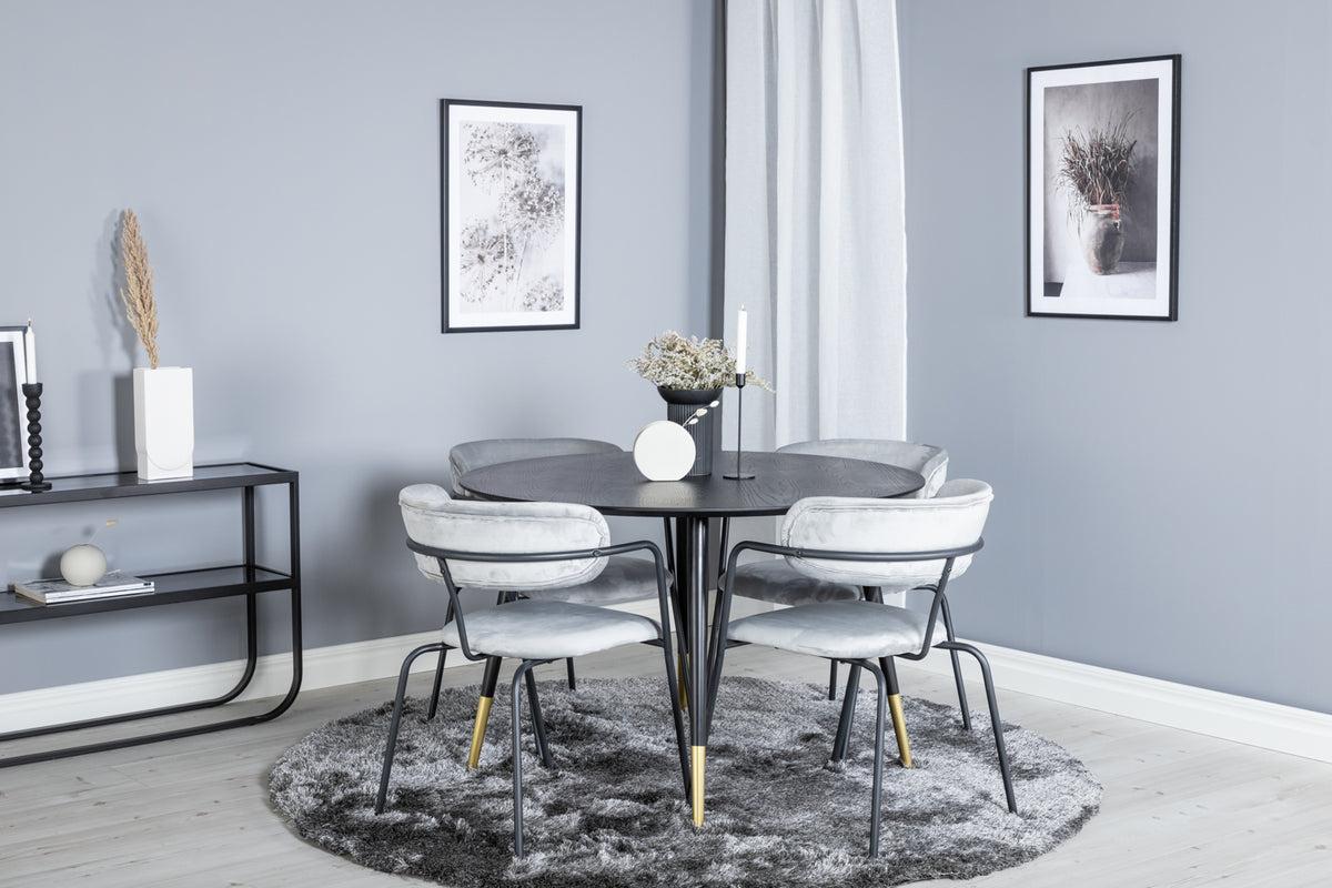 Dining Chair 2-pack Grey + Round Dining Table ø115 Black