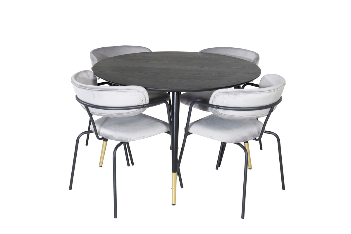Dining Chair 2-pack Grey + Round Dining Table ø115 Black