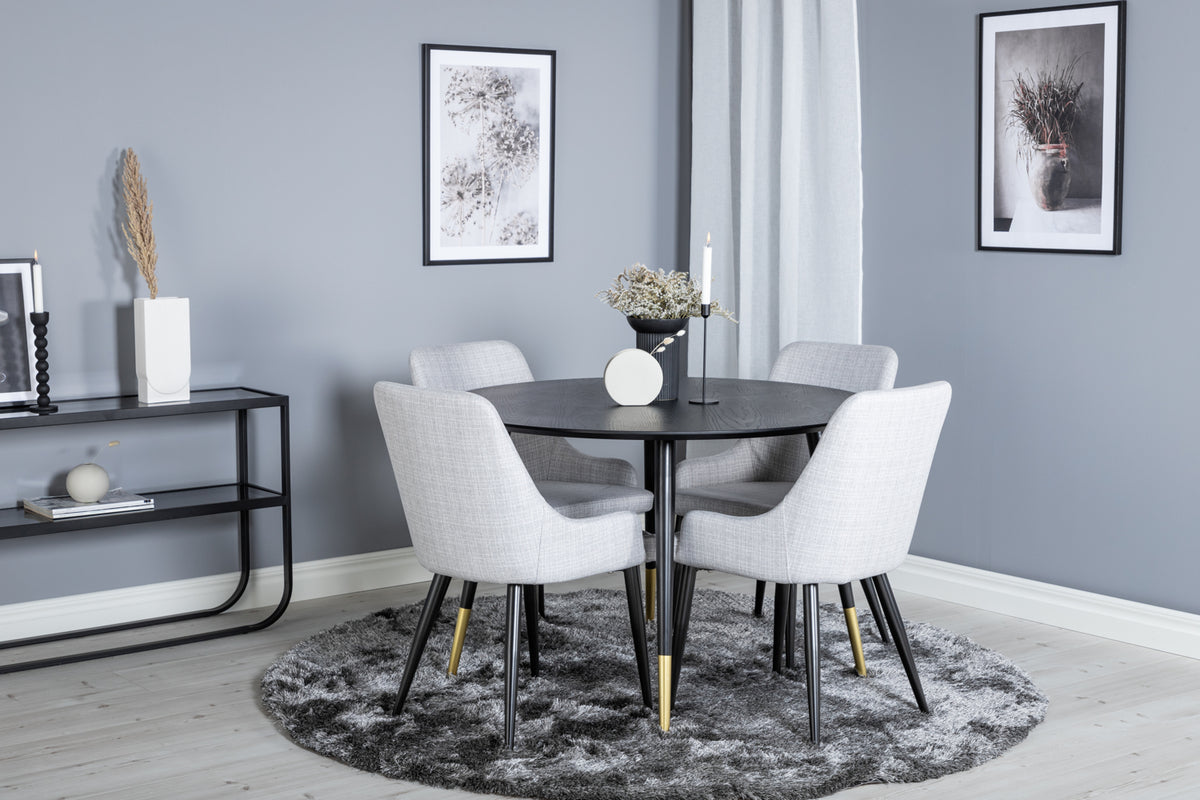 Dining Chair 2-pack Grey + Round Dining Table ø115 Black