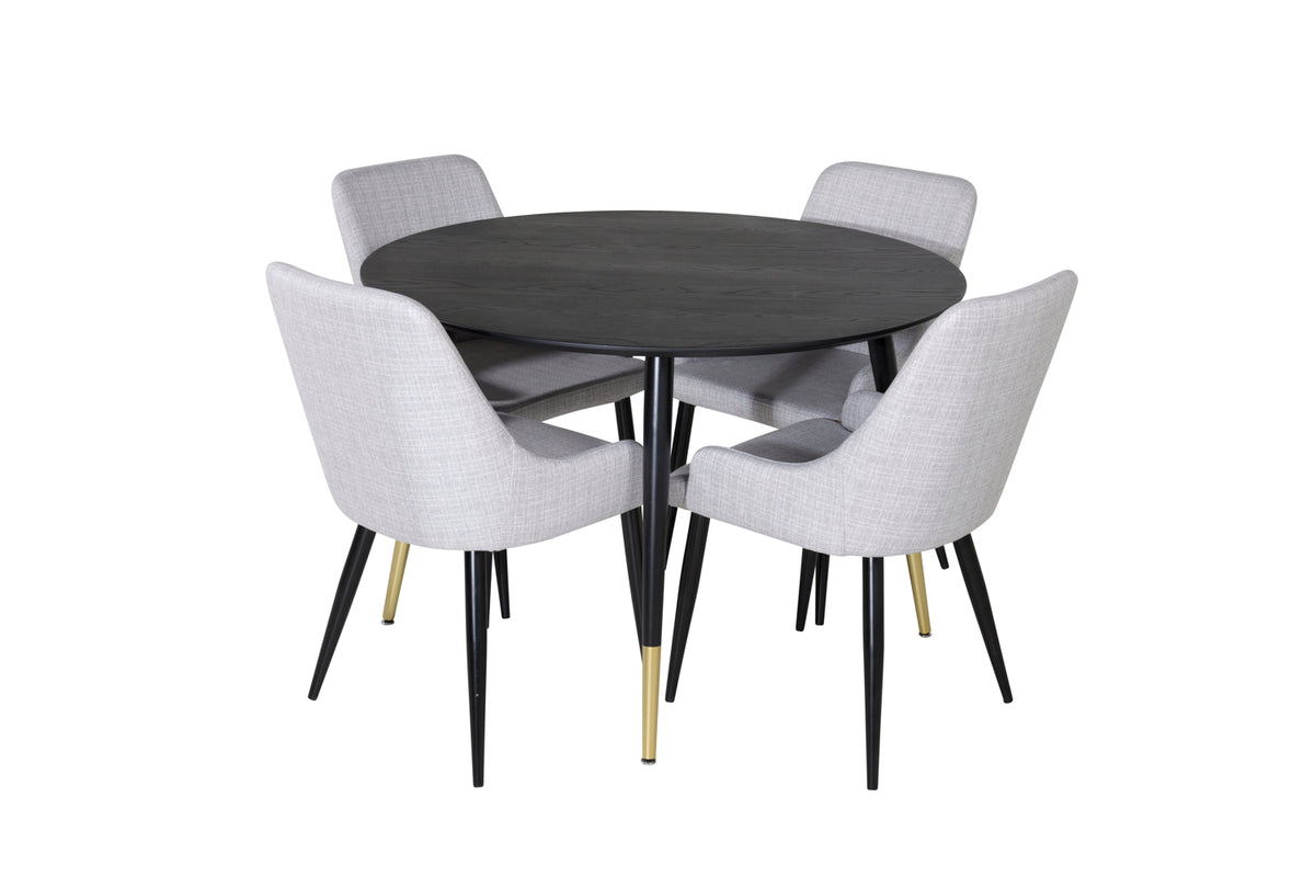 Dining Chair 2-pack Grey + Round Dining Table ø115 Black