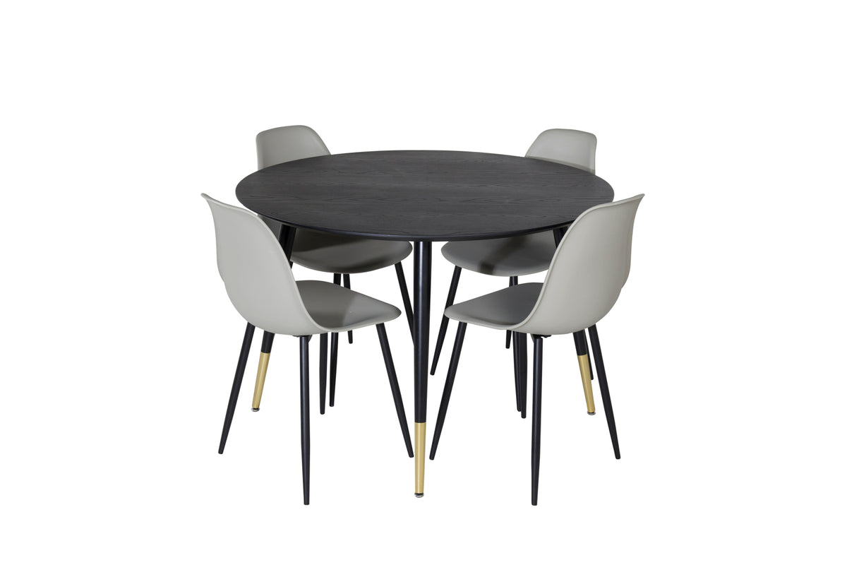 Round Dining Table ø115 Black + Dining Chair 2-pack Grey