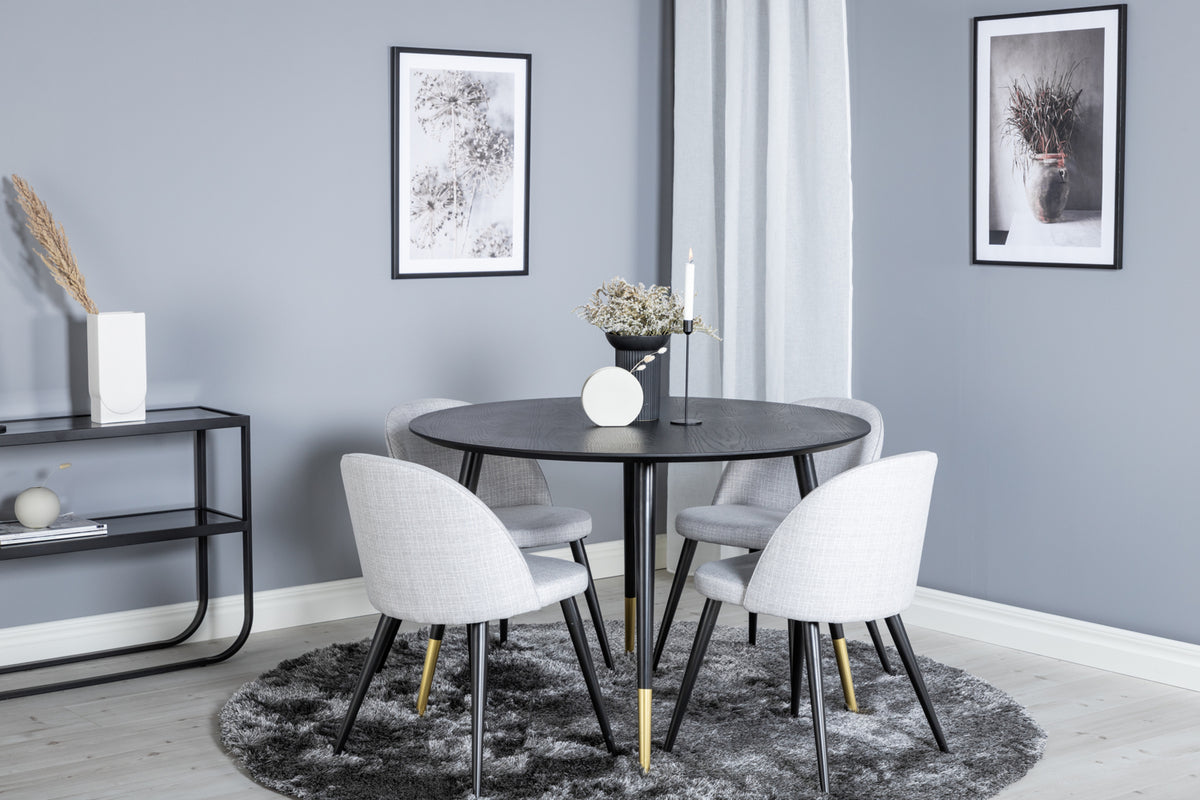 Round Dining Table ø115 Black + Dining Chair 2-pack Grey