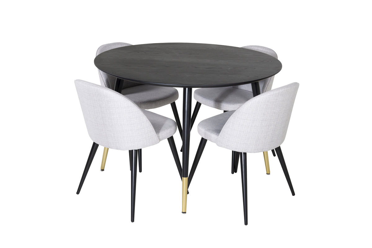 Round Dining Table ø115 Black + Dining Chair 2-pack Grey