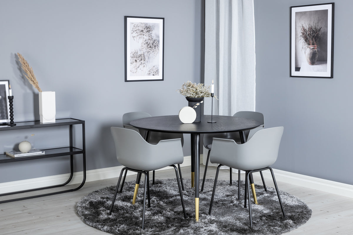 Dining Chair 2-pack Grey + Round Dining Table ø115 Black