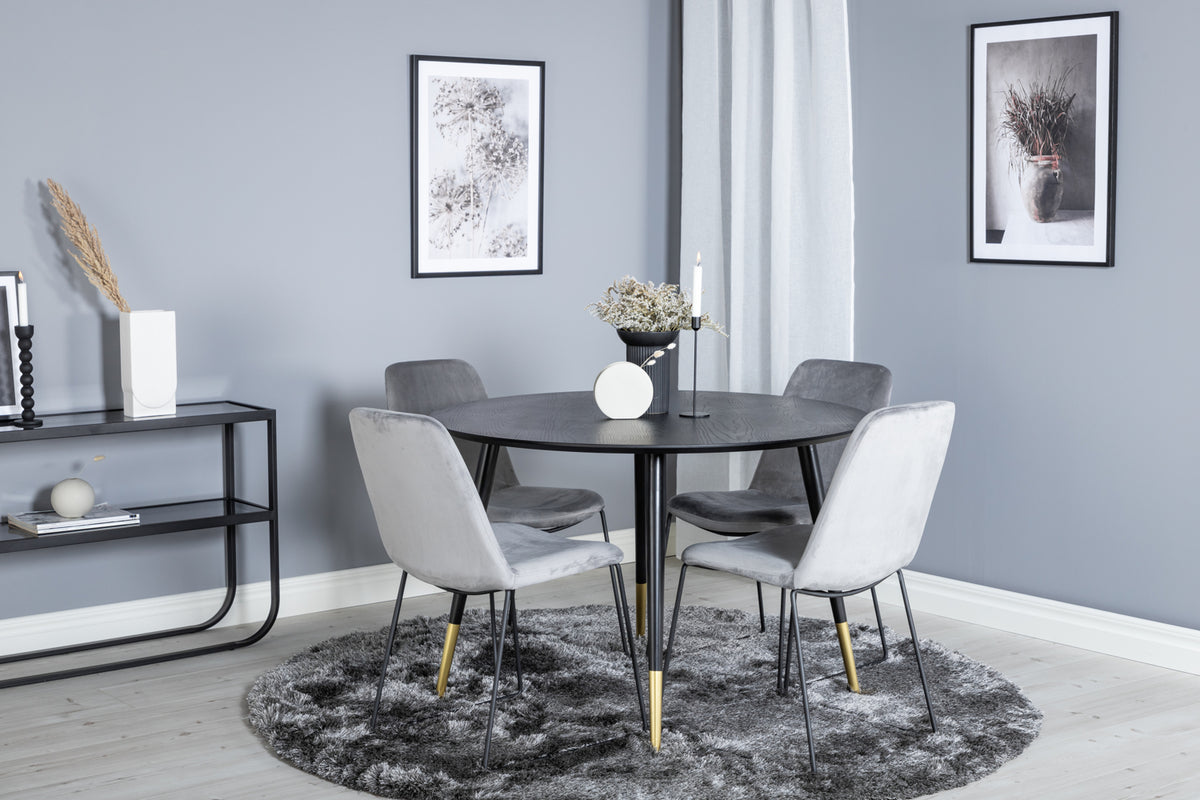 Dining Chair 2-pack Grey + Round Dining Table ø115 Black