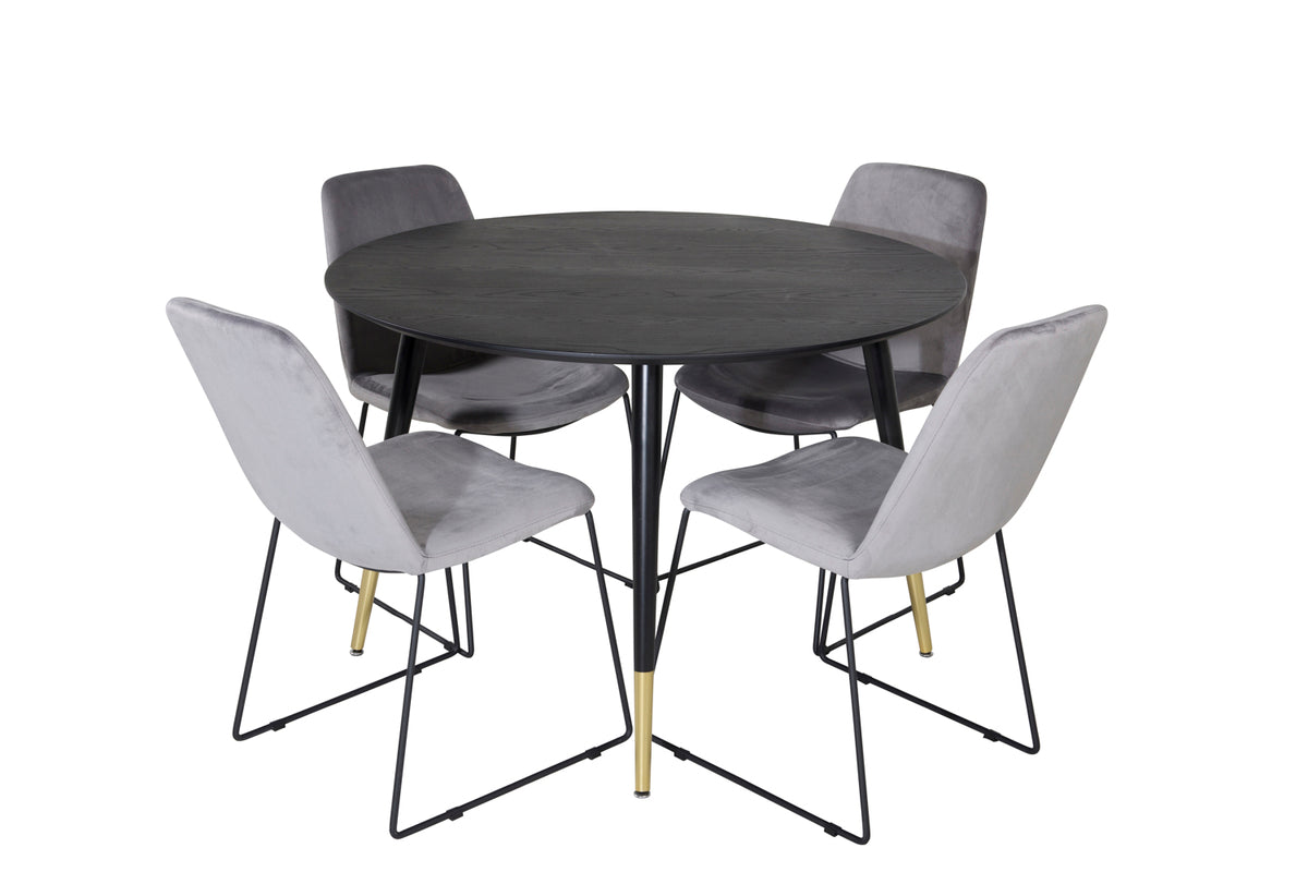 Dining Chair 2-pack Grey + Round Dining Table ø115 Black