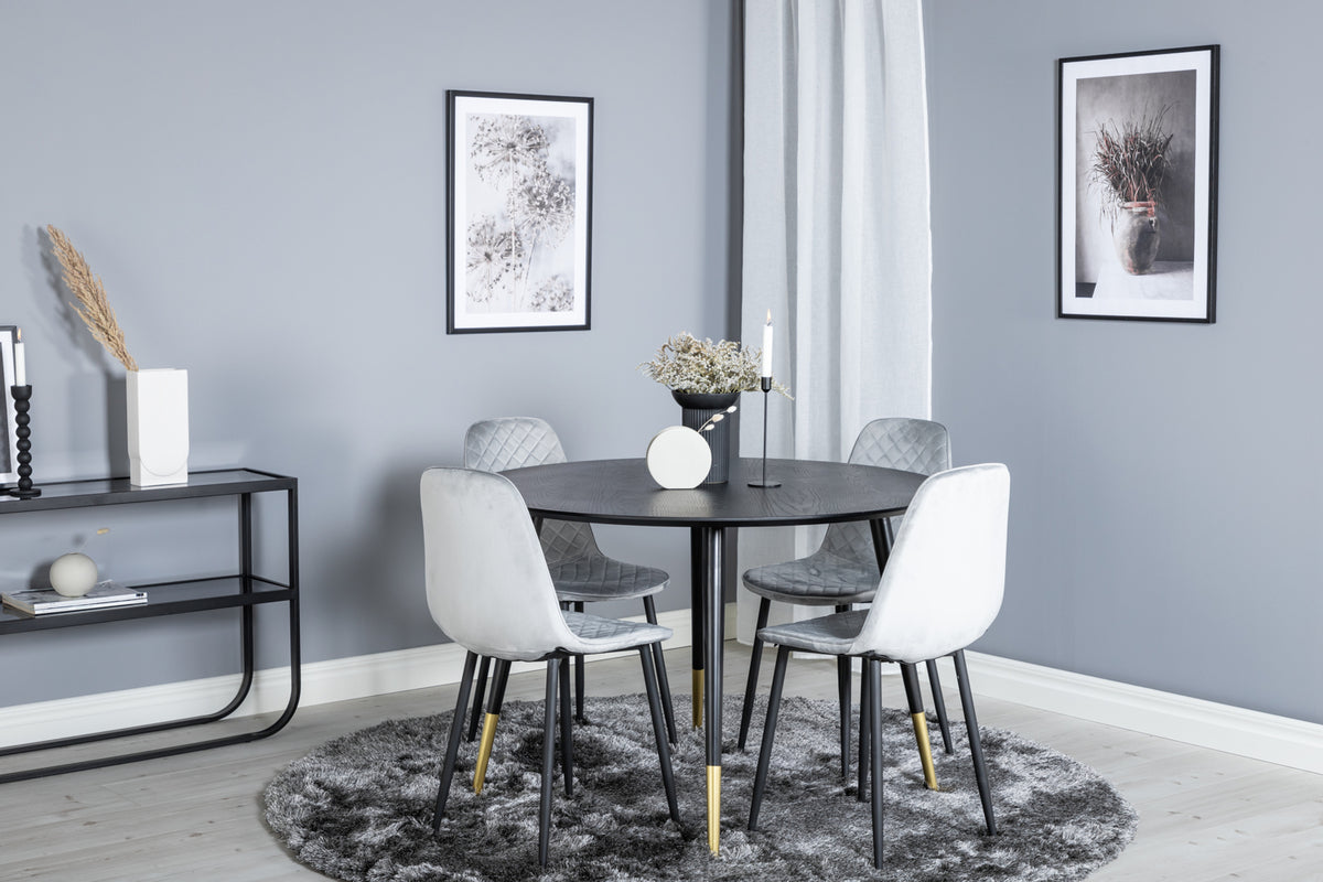 Round Dining Table ø115 Black + Dining Chair 2-pack Grey