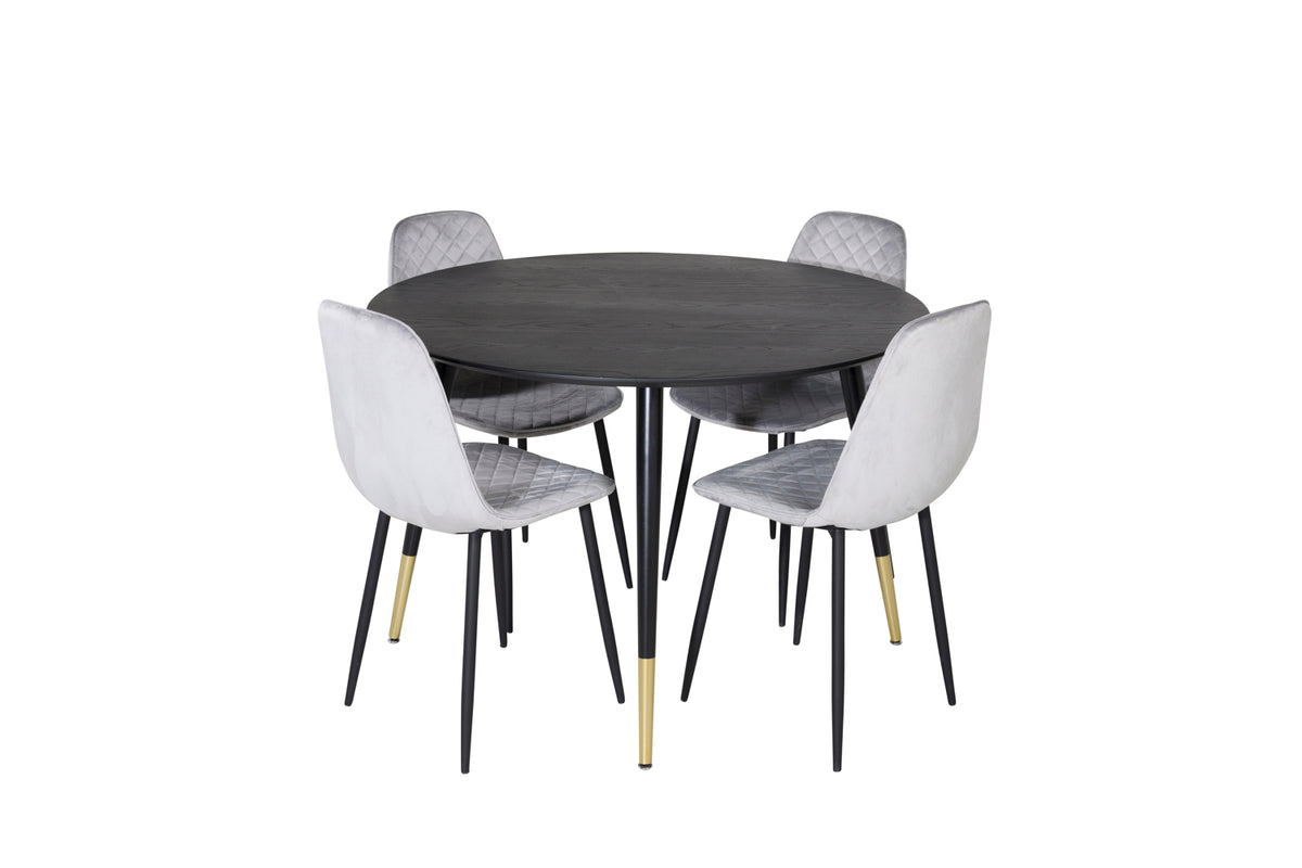 Round Dining Table ø115 Black + Dining Chair 2-pack Grey