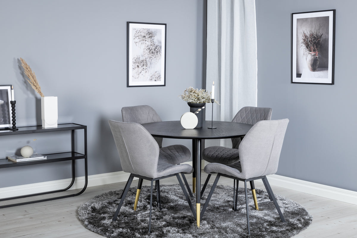 Dining Chair 2-pack Grey + Round Dining Table ø115 Black