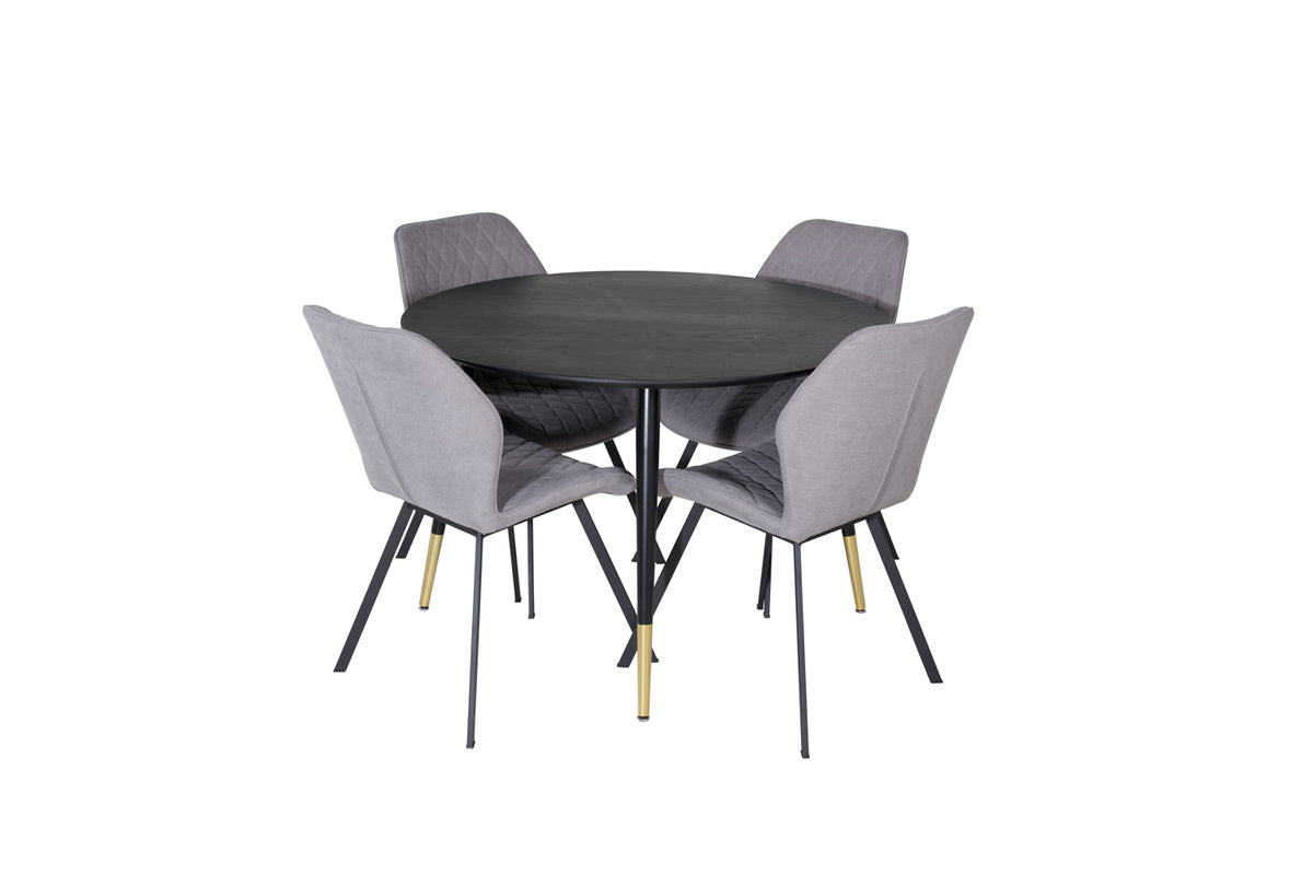 Dining Chair 2-pack Grey + Round Dining Table ø115 Black