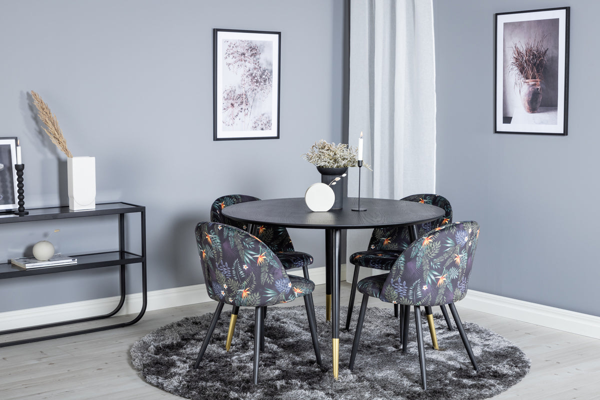 Round Dining Table ø115 Black + Dining Chair 2-pack Black
