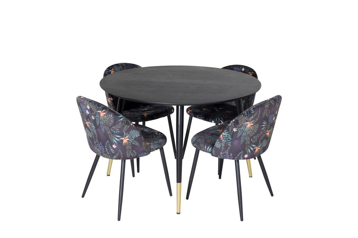 Round Dining Table ø115 Black + Dining Chair 2-pack Black