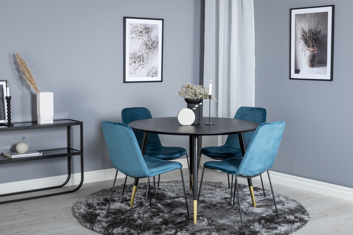 Dining Chair 2-pack Blue + Round Dining Table ø115 Black