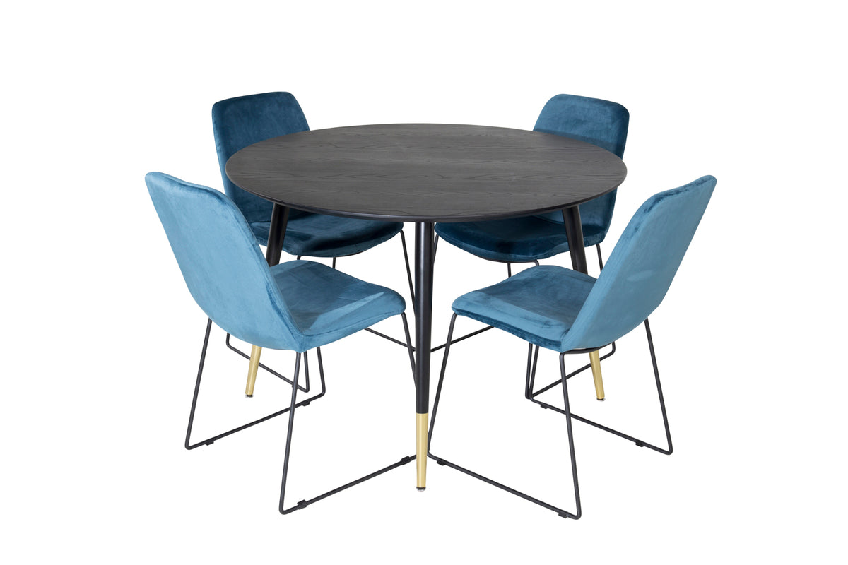 Dining Chair 2-pack Blue + Round Dining Table ø115 Black