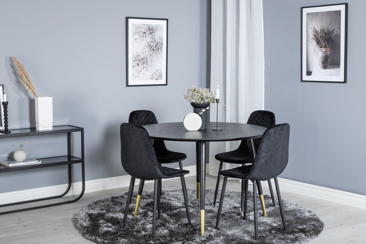 Round Dining Table ø115 Black + Dining Chair 2-pack Black