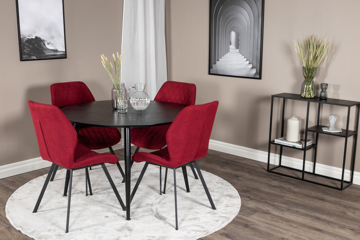 Dining Chair 2-pack Red + Round Dining Table ø115 Black