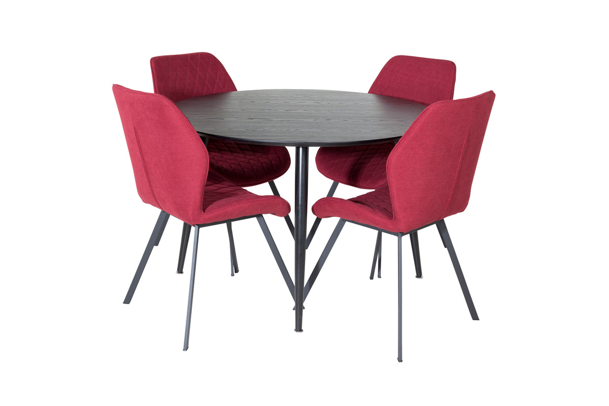 Dining Chair 2-pack Red + Round Dining Table ø115 Black