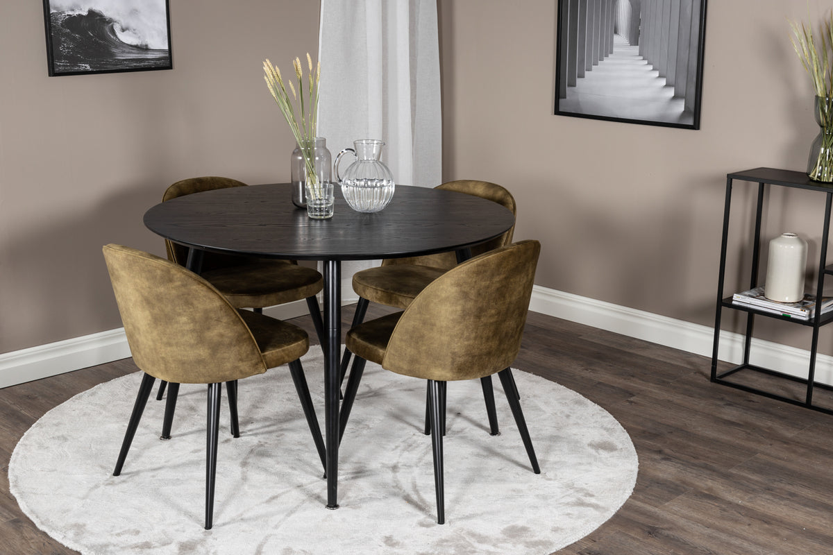 Round Dining Table ø115 Black + Dining Chair 2-pack Green