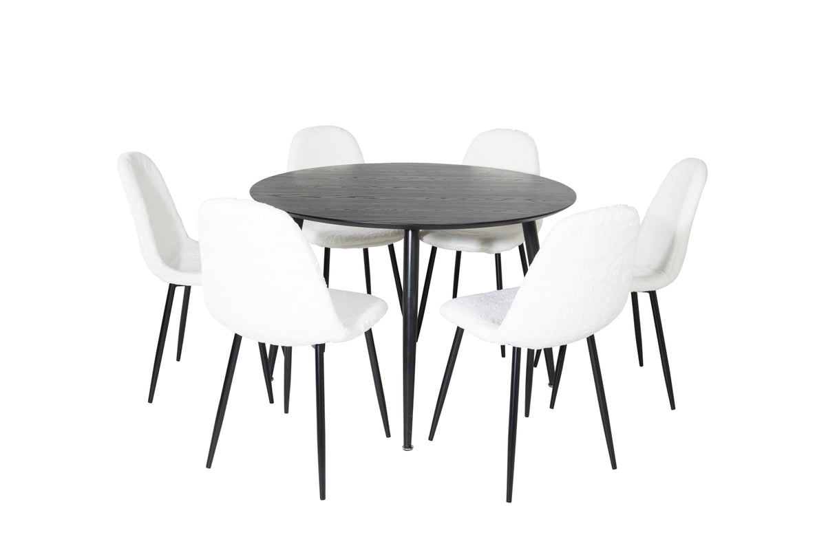 Round Dining Table ø115 Black + Dining Chair 2-pack White