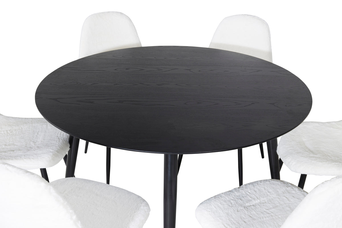 Round Dining Table ø115 Black + Dining Chair 2-pack White