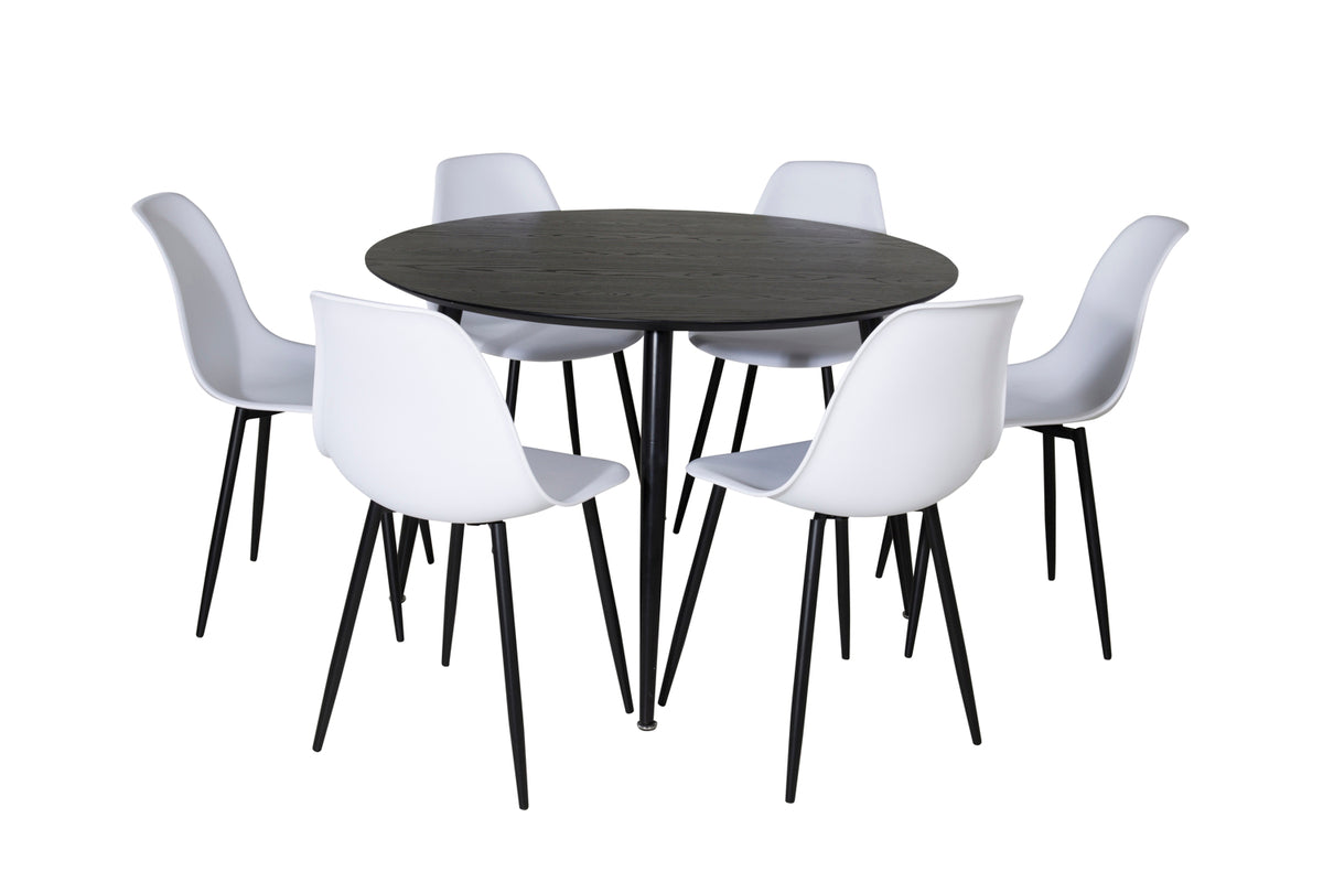 Round Dining Table ø115 Black + Dining Chair 2-pack White