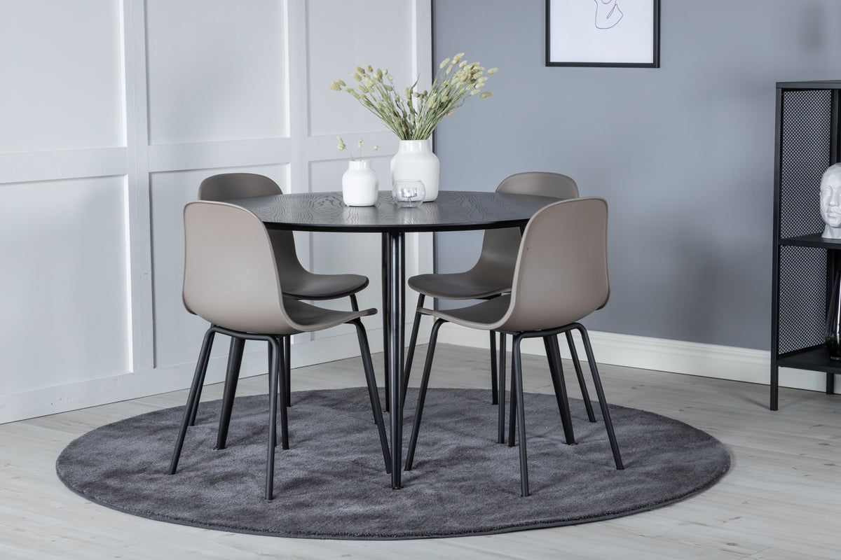 Dining Chair 2-pack Beige + Round Dining Table ø115 Black
