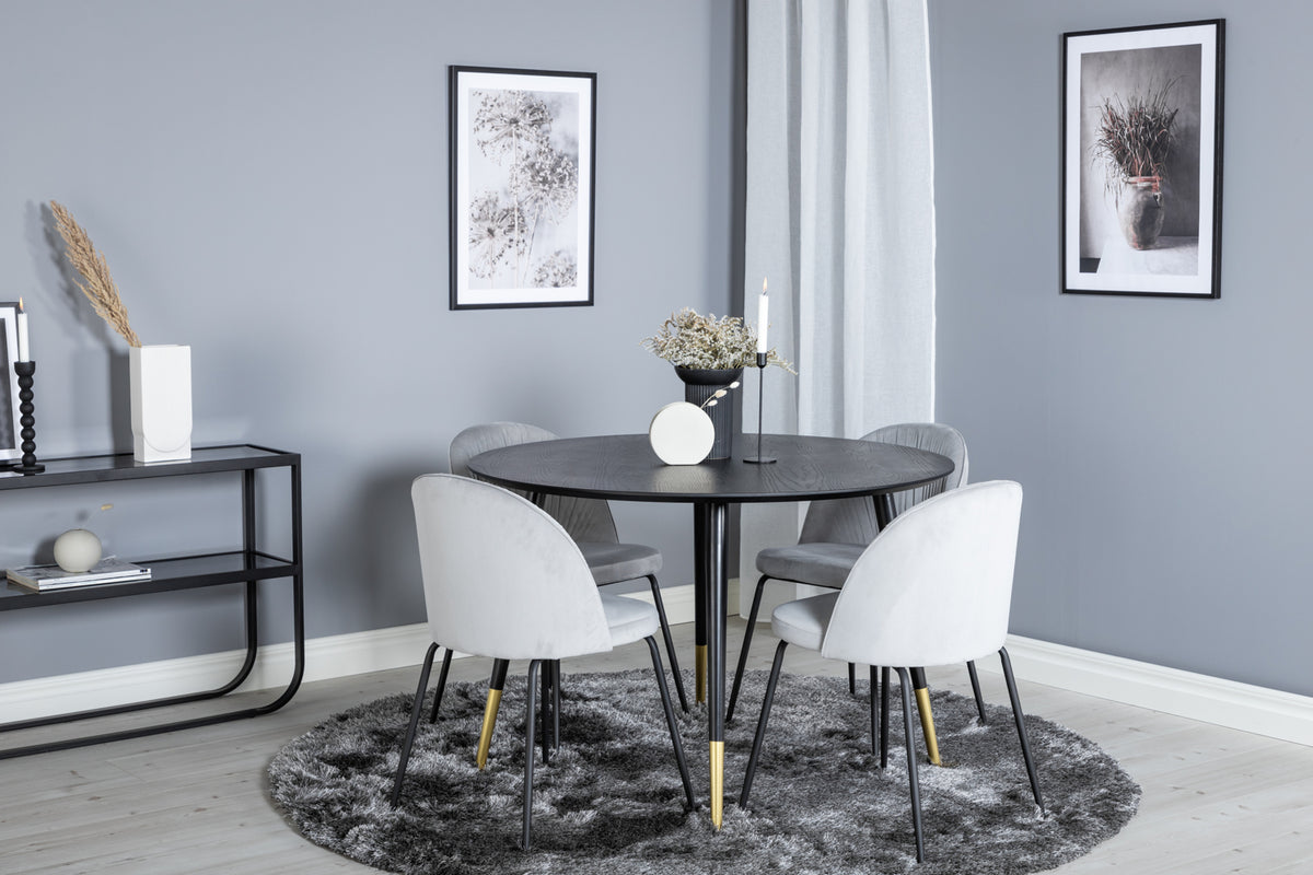 Round Dining Table ø115 Black + Dining Chair 2-pack Black