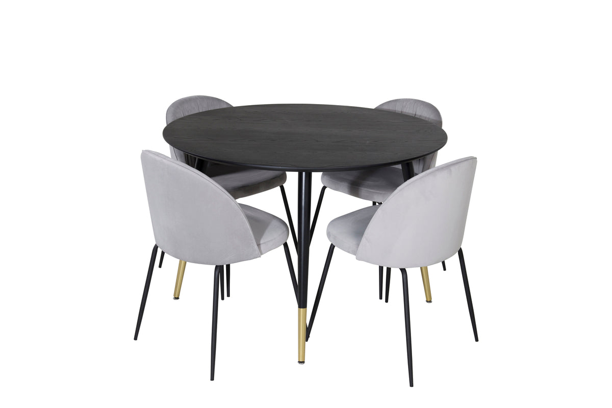 Round Dining Table ø115 Black + Dining Chair 2-pack Black