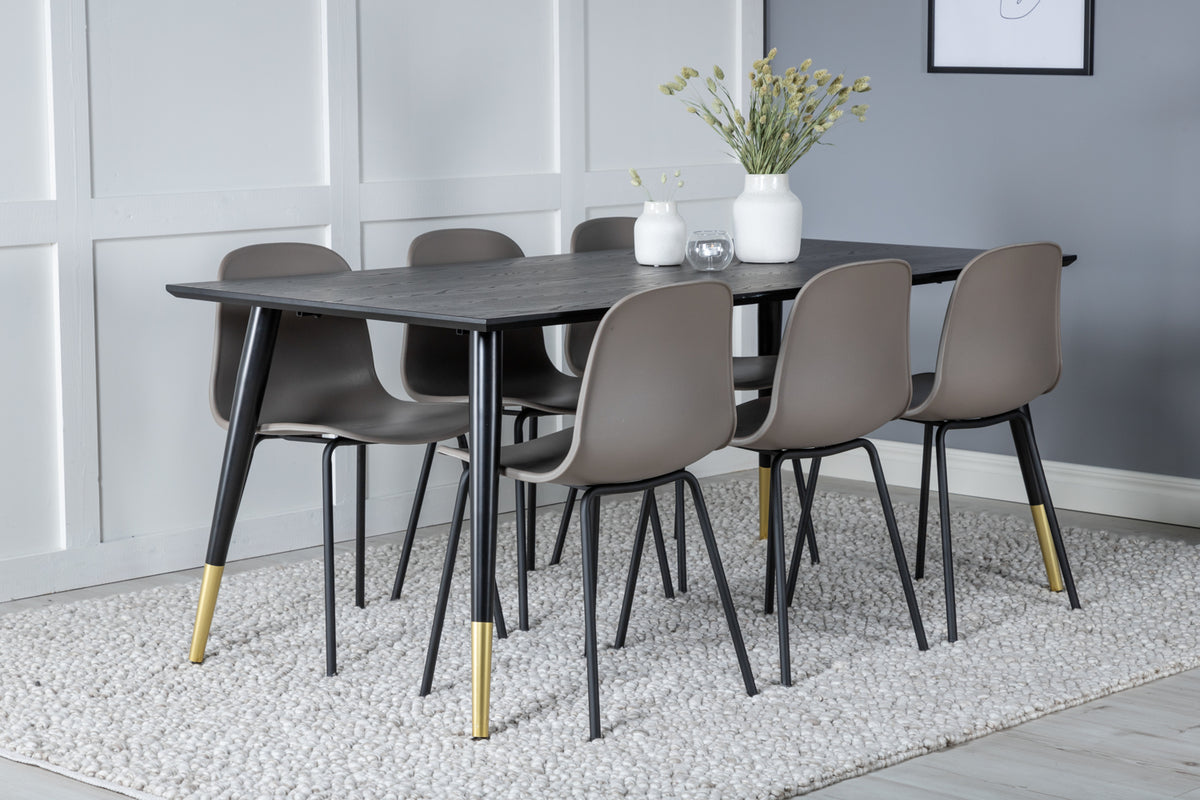 Dining Chair 2-pack Beige + Rectangular Dining Table 180 x 75 x 90 Black