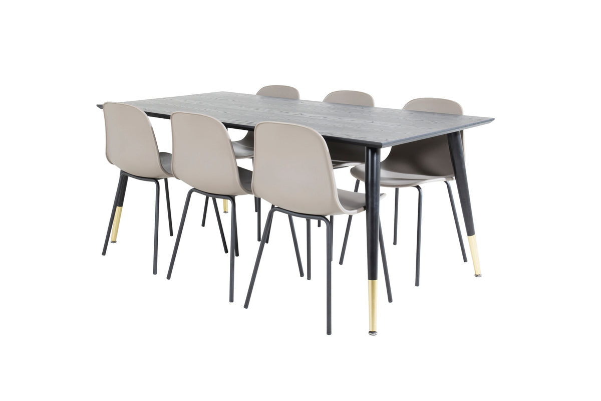 Dining Chair 2-pack Beige + Rectangular Dining Table 180 x 75 x 90 Black
