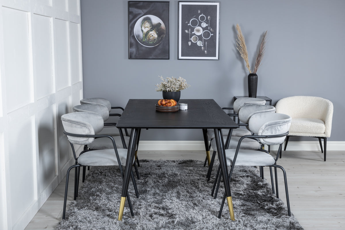 Dining Chair 2-pack Grey + Rectangular Dining Table 180 x 75 x 90 Black