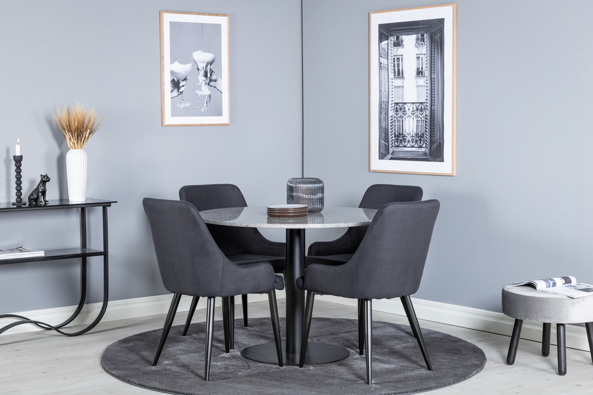 Dining Chair 2-pack Black + Round Dining Table ø106 Grey