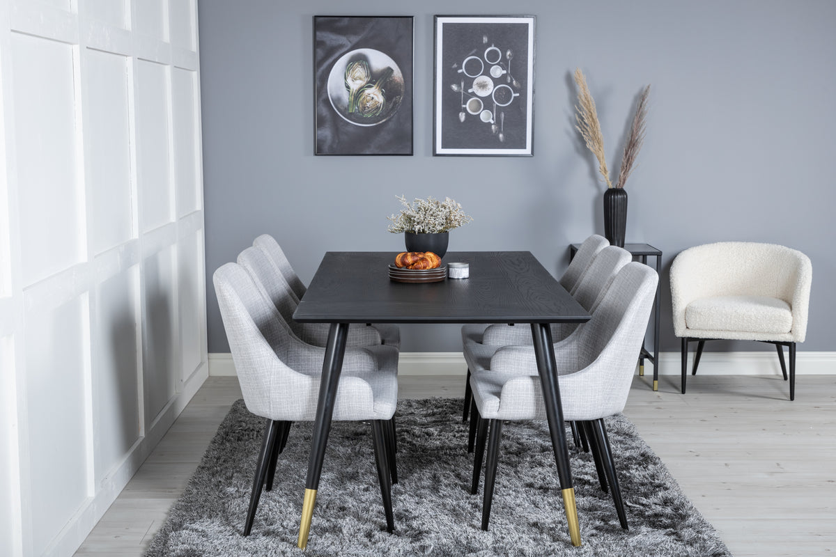 Dining Chair 2-pack Grey + Rectangular Dining Table 180 x 75 x 90 Black