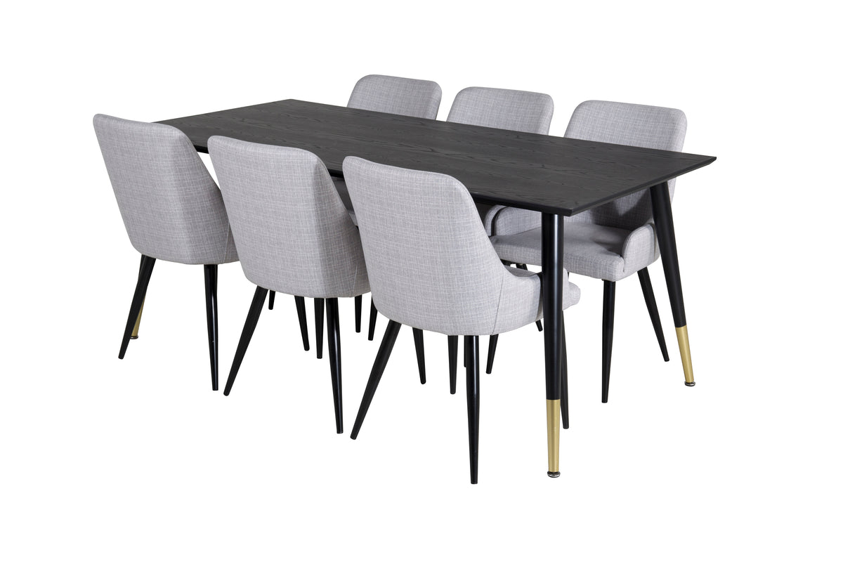 Dining Chair 2-pack Grey + Rectangular Dining Table 180 x 75 x 90 Black
