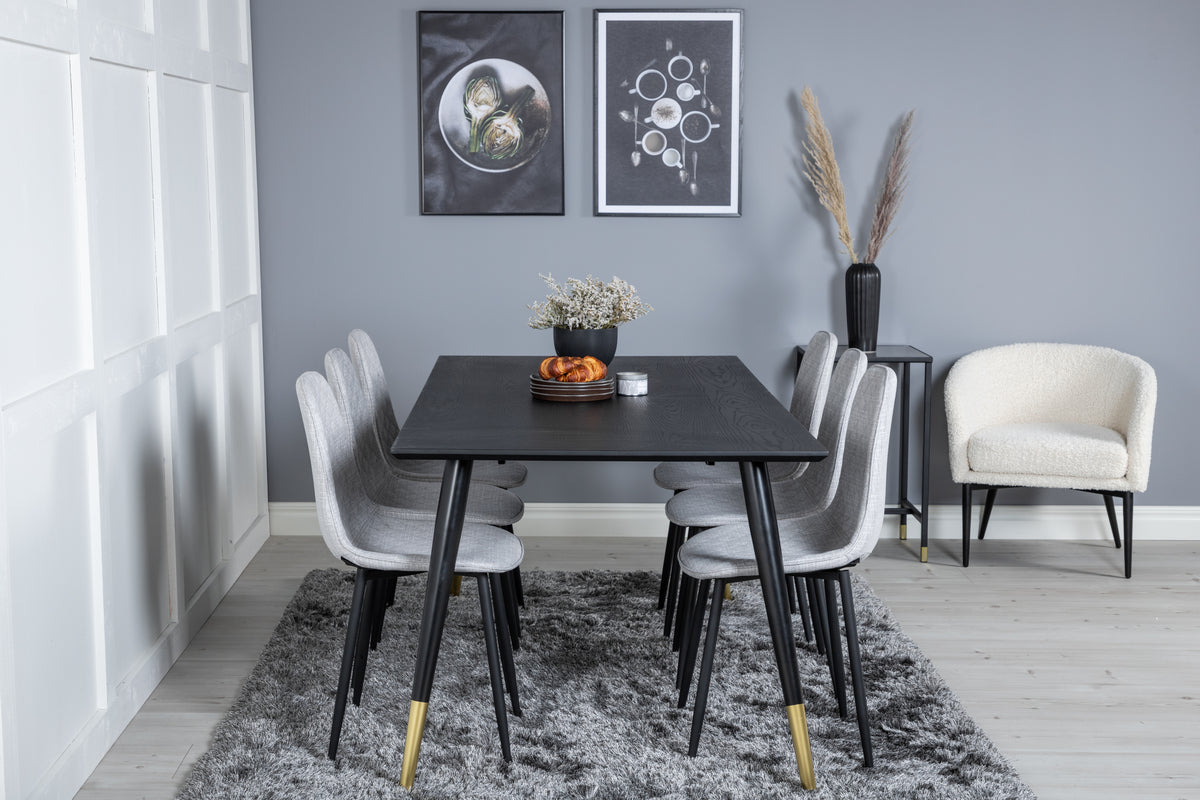 Rectangular Dining Table 180 x 75 x 90 Black + Dining Chair 2-pack Grey