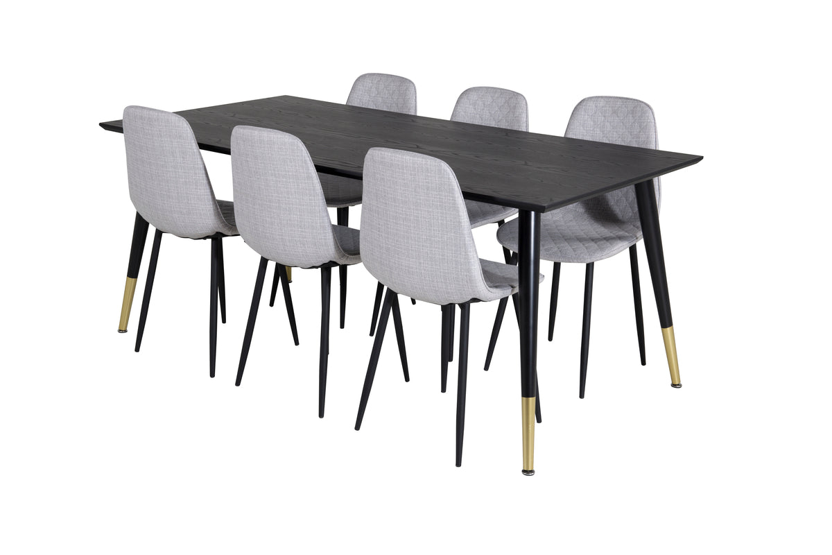 Rectangular Dining Table 180 x 75 x 90 Black + Dining Chair 2-pack Grey