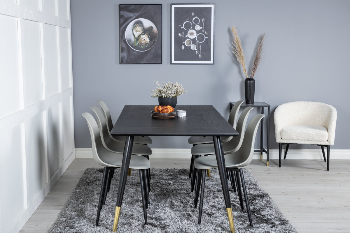 Rectangular Dining Table 180 x 75 x 90 Black + Dining Chair 2-pack Grey