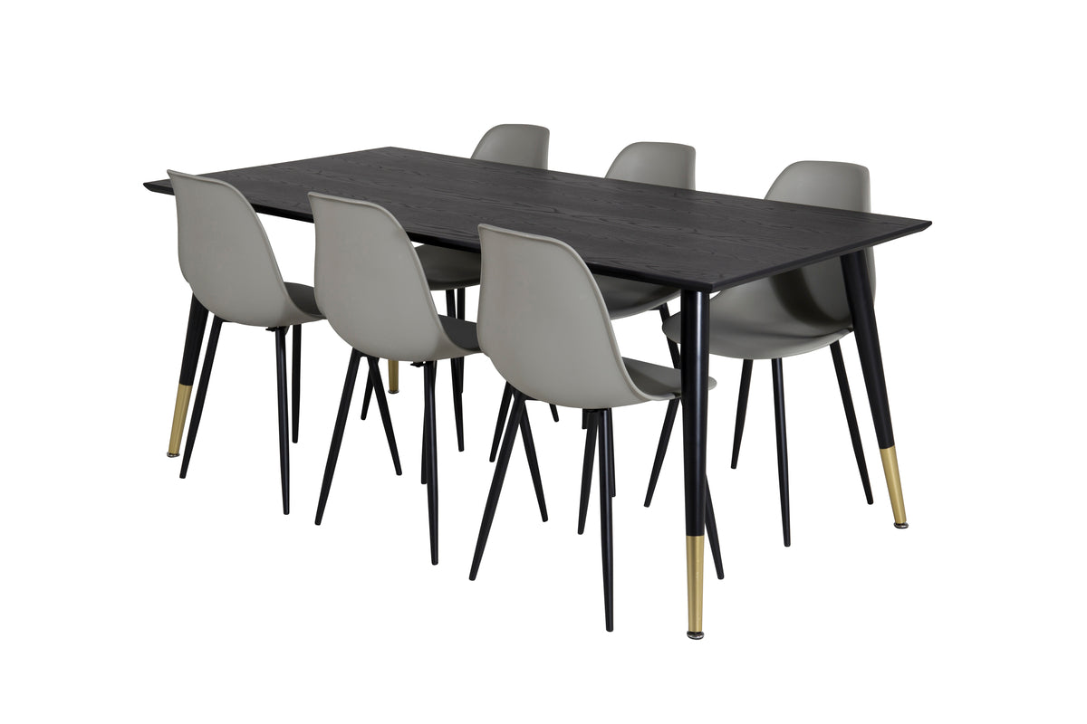 Rectangular Dining Table 180 x 75 x 90 Black + Dining Chair 2-pack Grey