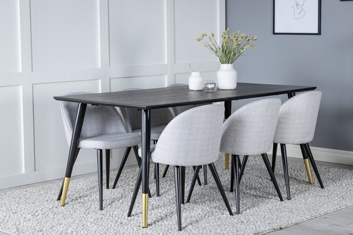 Rectangular Dining Table 180 x 75 x 90 Black + Dining Chair 2-pack Grey