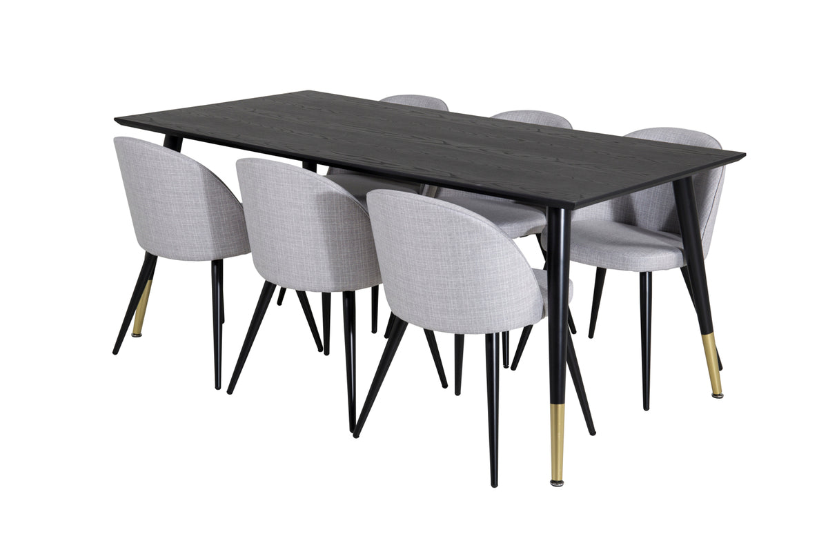 Rectangular Dining Table 180 x 75 x 90 Black + Dining Chair 2-pack Grey