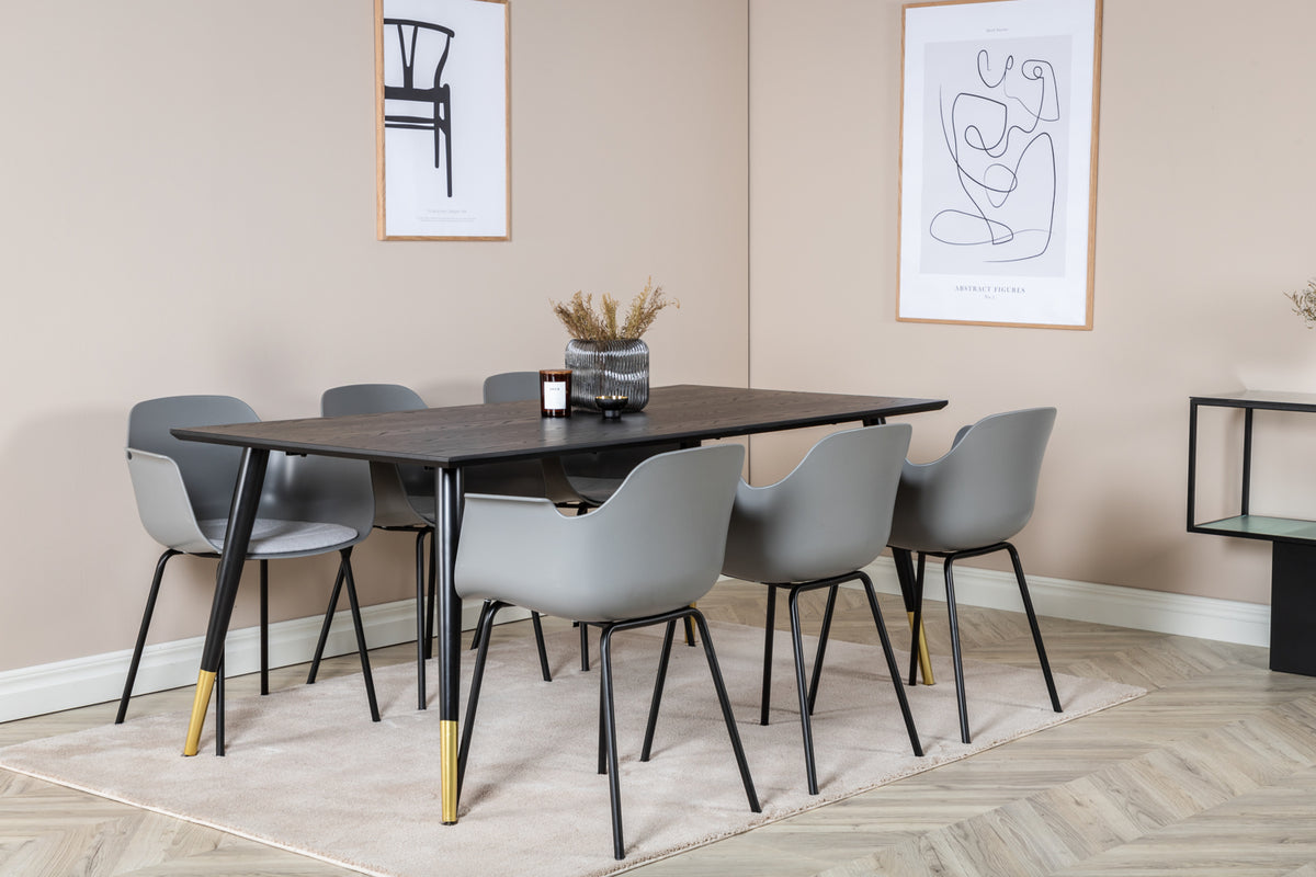 Dining Chair 2-pack Grey + Rectangular Dining Table 180 x 75 x 90 Black