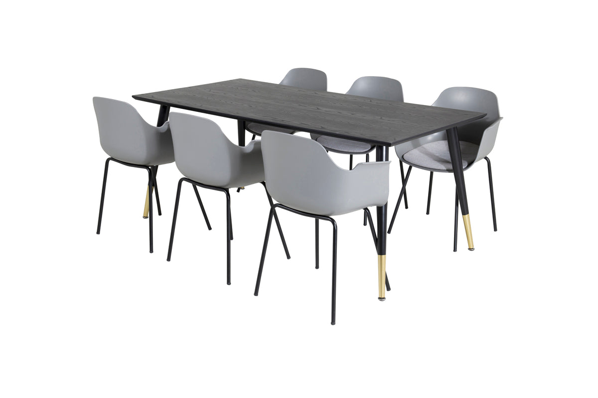 Dining Chair 2-pack Grey + Rectangular Dining Table 180 x 75 x 90 Black