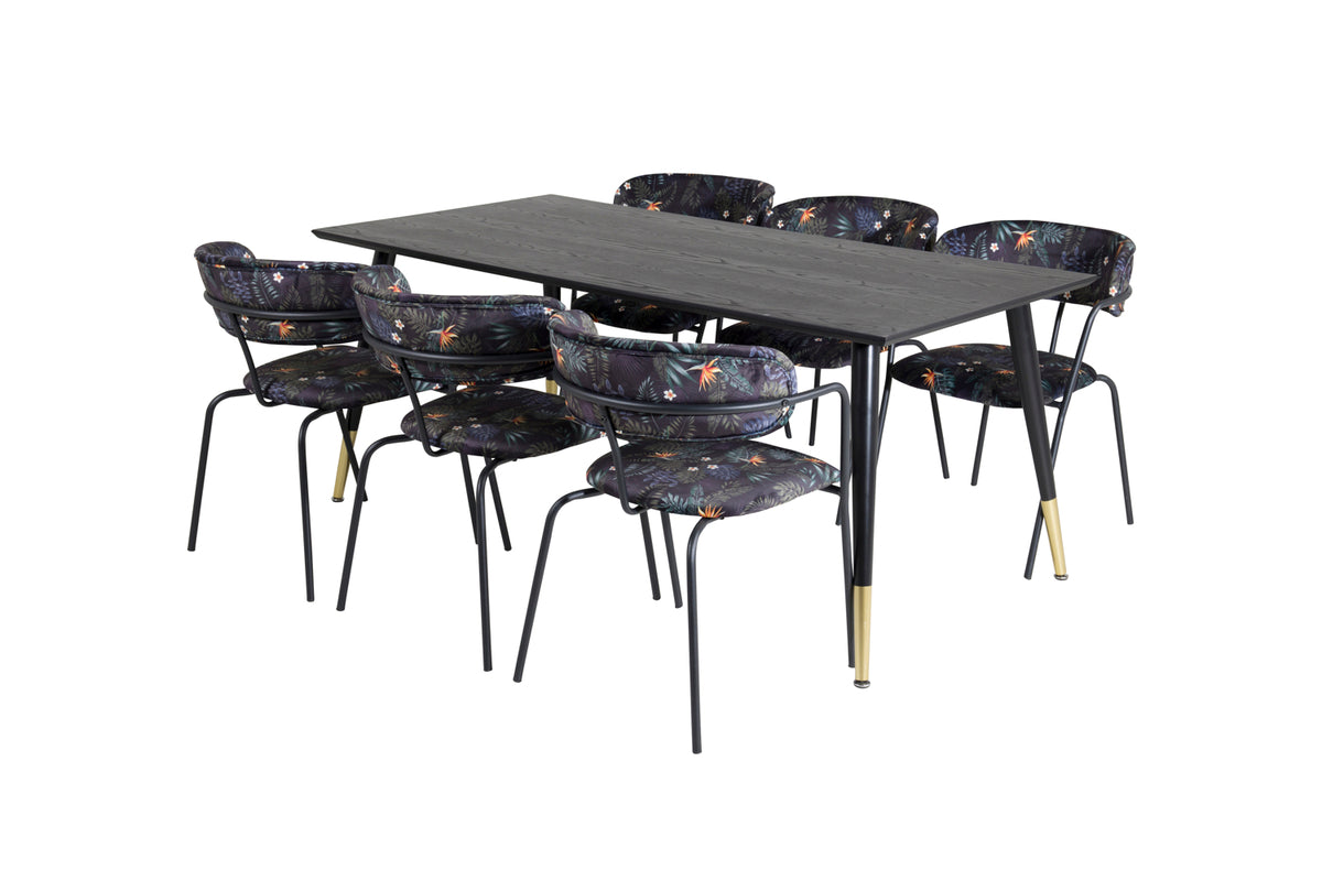 Dining Chair 2-pack Black + Rectangular Dining Table 180 x 75 x 90 Black