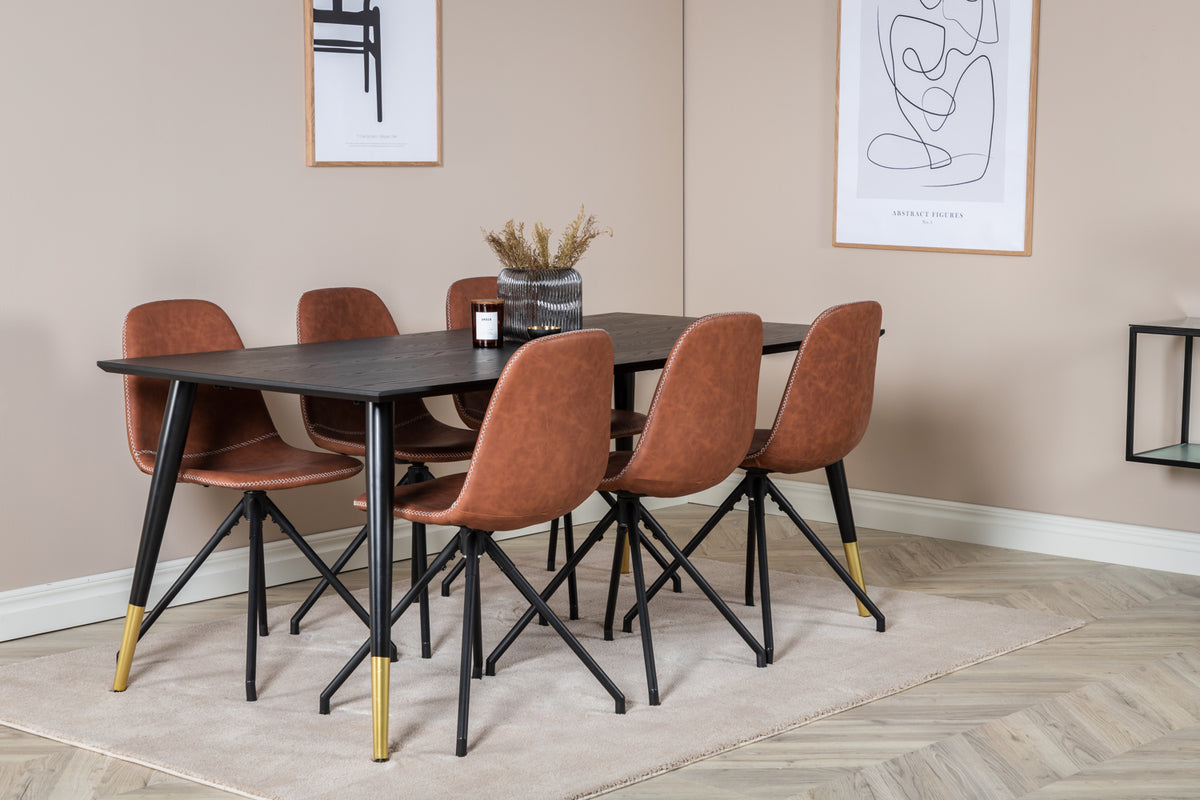 Rectangular Dining Table 180 x 75 x 90 Black + Dining Chair 2-pack Brown