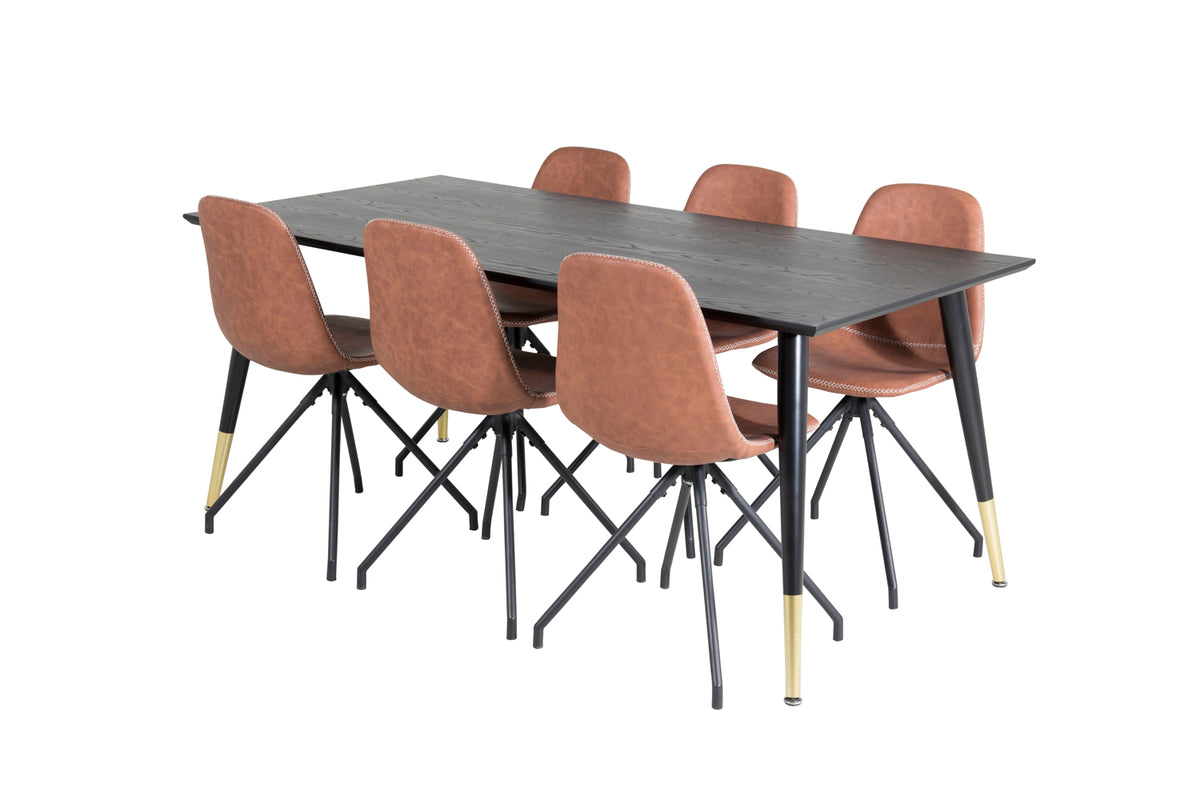 Rectangular Dining Table 180 x 75 x 90 Black + Dining Chair 2-pack Brown