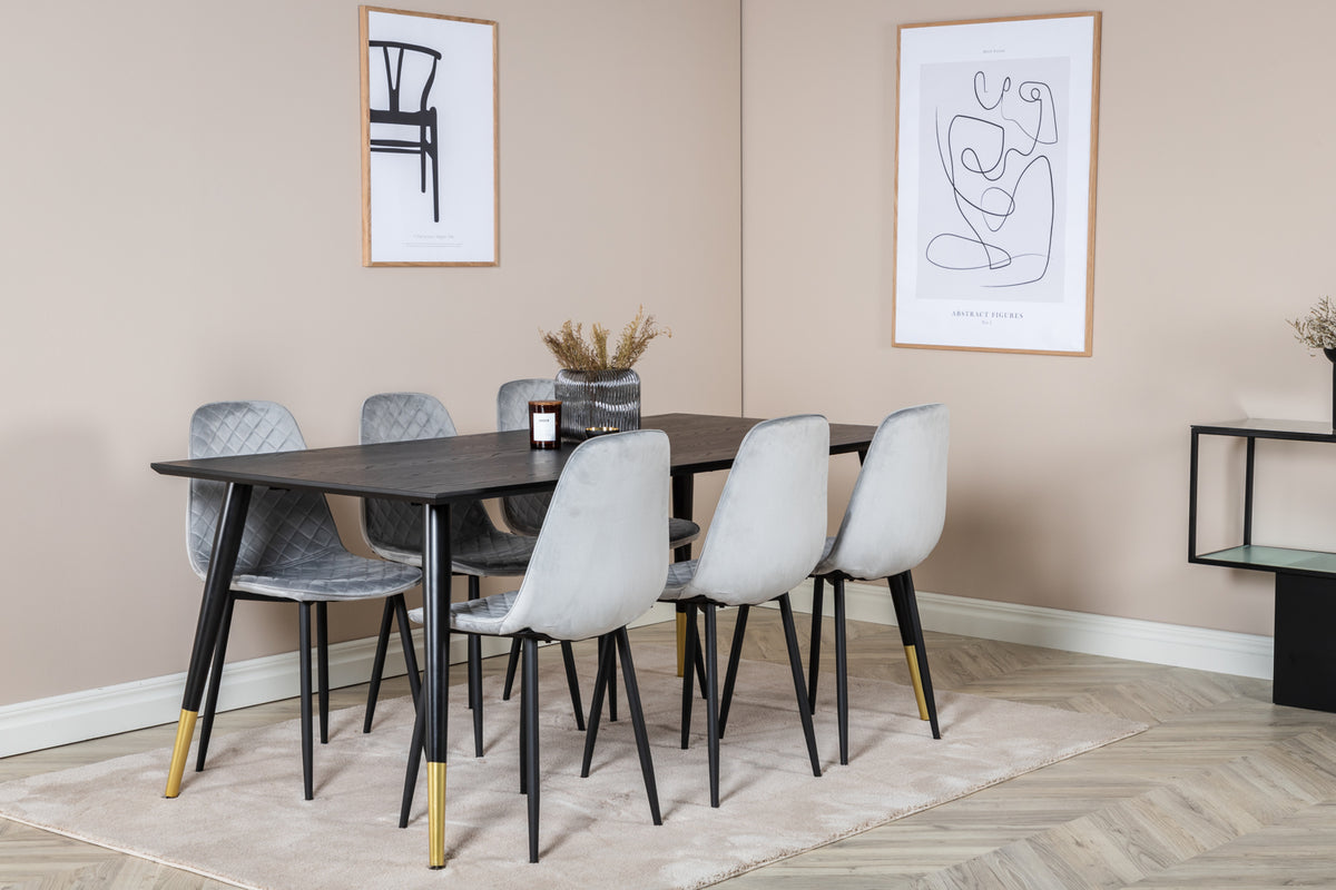 Rectangular Dining Table 180 x 75 x 90 Black + Dining Chair 2-pack Grey