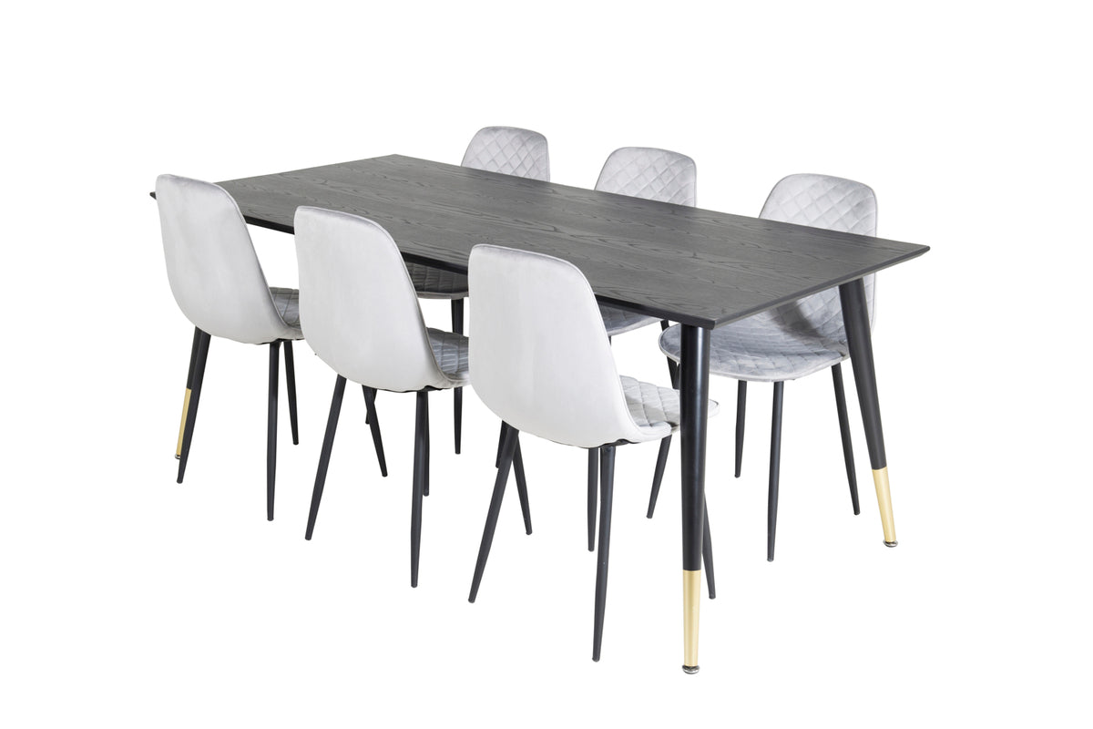 Rectangular Dining Table 180 x 75 x 90 Black + Dining Chair 2-pack Grey